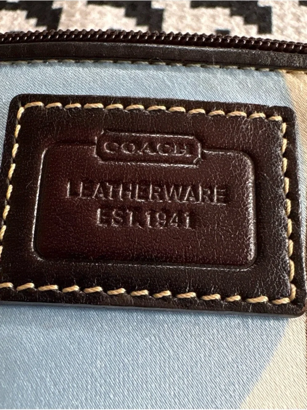 Coach Floral Curve Wristlet in Light Blue, Brown & Cream